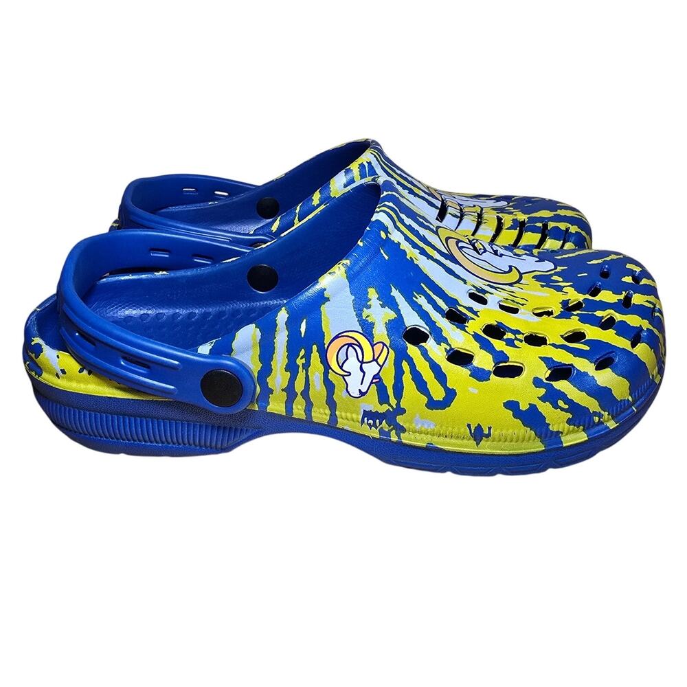 New FOCO NFL Men's Los Angeles Rams 2023 Colorblock Big Logo Clogs Blue Yellow - Picture 4 of 6